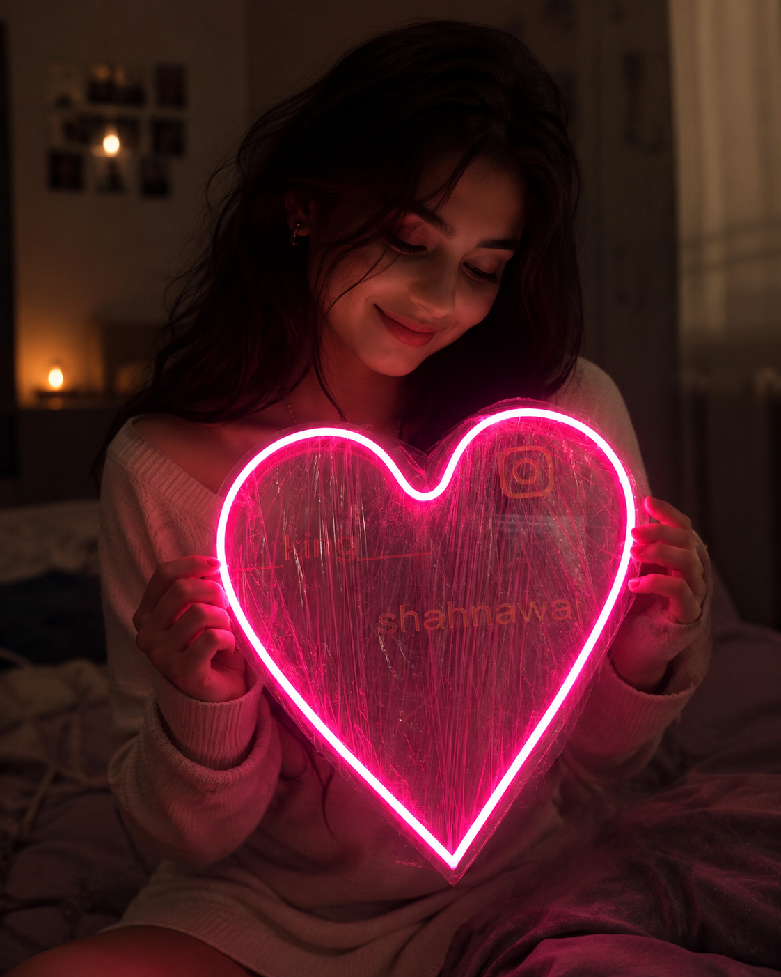 Instagram Neon Heart LED Lamp – Custom Name Neon Sign | Romantic Gift for Girlfriend, Boyfriend & Couples