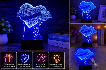 Personalized Heart & Rose 3D LED Lamp | Custom Name Acrylic Night Light | Romantic Gift for Couples, Anniversary & Valentine's Day