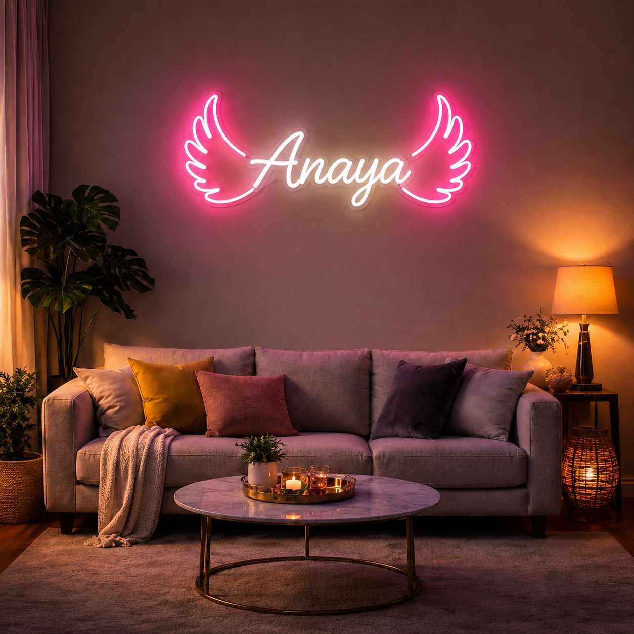 Angel Wings Neon Sign – Personalized LED Name Light for Room Decor