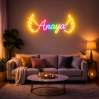 Angel Wings Neon Sign – Personalized LED Name Light for Room Decor