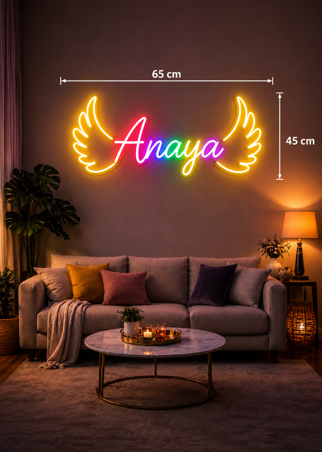 Angel Wings Neon Sign – Personalized LED Name Light for Room Decor