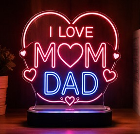 I Love Mom Dad LED Night Lamp | 3D Acrylic Neon Light | USB Powered Decorative Table Lamp | Best Gift for Parents