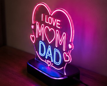 I Love Mom Dad LED Night Lamp | 3D Acrylic Neon Light | USB Powered Decorative Table Lamp | Best Gift for Parents