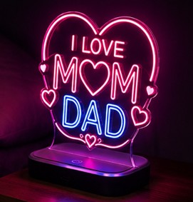 I Love Mom Dad LED Night Lamp | 3D Acrylic Neon Light | USB Powered Decorative Table Lamp | Best Gift for Parents