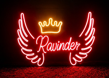 Custom Ravinder Angel Wings LED Neon Sign | Personalized Name Light