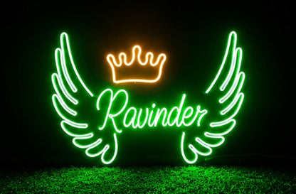 Custom Ravinder Angel Wings LED Neon Sign | Personalized Name Light