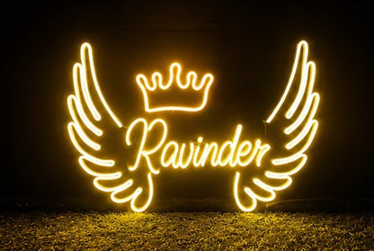 Custom Ravinder Angel Wings LED Neon Sign | Personalized Name Light