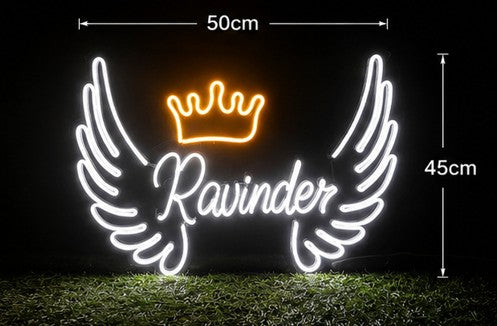 Custom Ravinder Angel Wings LED Neon Sign | Personalized Name Light