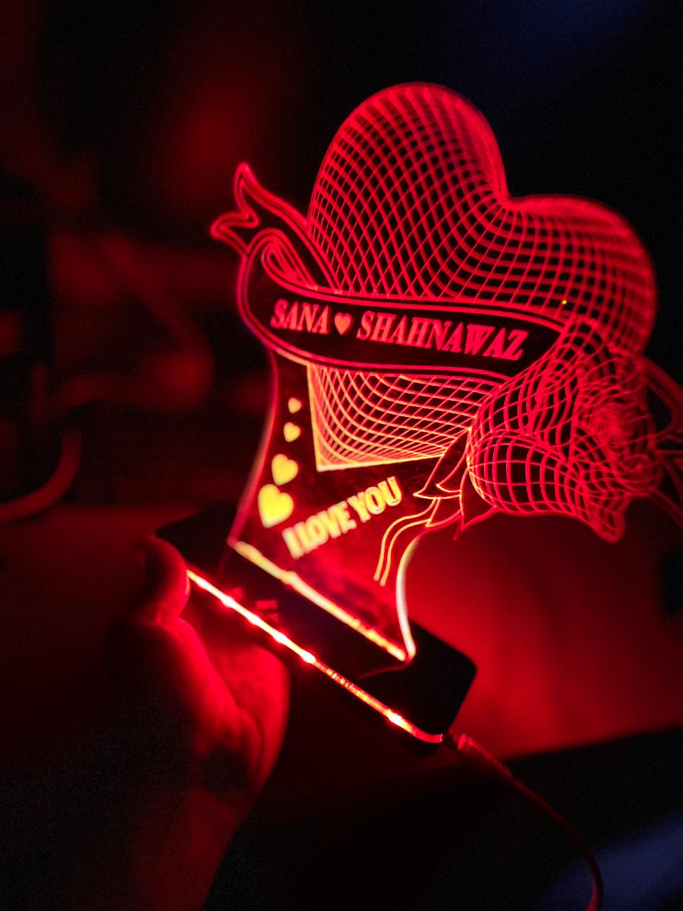 Personalized 3D LED Name Lamp with Heart & Rose Design | Custom Couple Night Light | Romantic Gift for Birthday, Anniversary & Valentine's Day