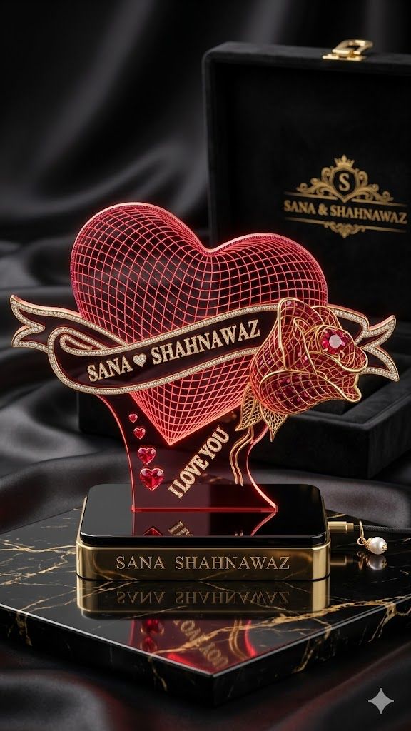 Personalized 3D LED Name Lamp with Heart & Rose Design | Custom Couple Night Light | Romantic Gift for Birthday, Anniversary & Valentine's Day