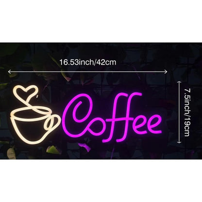 Coffee Neon LED Sign | Coffee Cup Wall Light | Café Decor Neon Light | LED Coffee Shop Sign | Plug & Play Neon Lamp