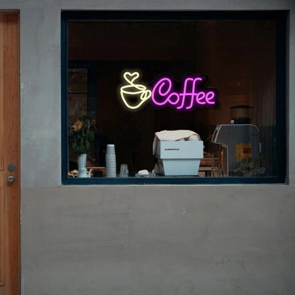 Coffee Neon LED Sign | Coffee Cup Wall Light | Café Decor Neon Light | LED Coffee Shop Sign | Plug & Play Neon Lamp