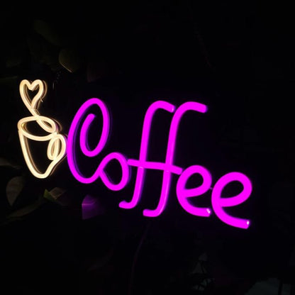 Coffee Neon LED Sign | Coffee Cup Wall Light | Café Decor Neon Light | LED Coffee Shop Sign | Plug & Play Neon Lamp